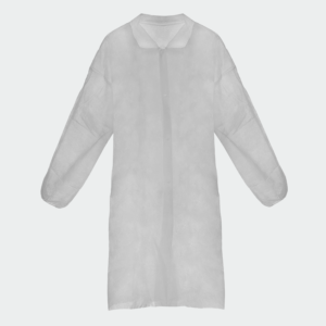 The ASTERIA Disposable Coat is made of durable non-woven fabric and has a length below the knees.